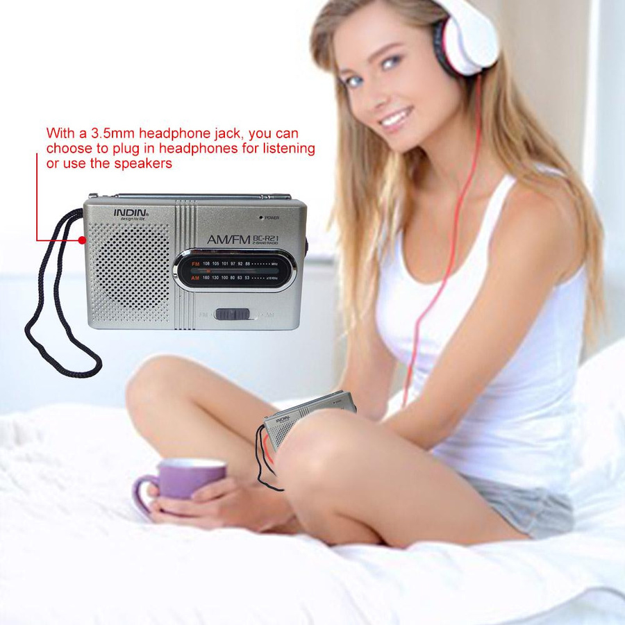 INDIN BC-R21 AM/FM Dualband-Radioempfänger tragbarer Player mit integriertem Lautsprecher und 3,5-mm-Klinkenstecker in Silber Grau - Bild 4