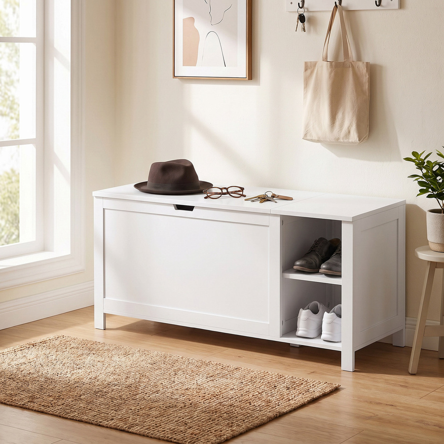 HOMCOM Schuhbank mit Klappfach in Weiß, moderne Schuhaufbewahrung mit verstellbarem Einlegeboden und belüfteter Rückwand, B/T/H: 100 x 40 x 48,5 cm - Bild 2