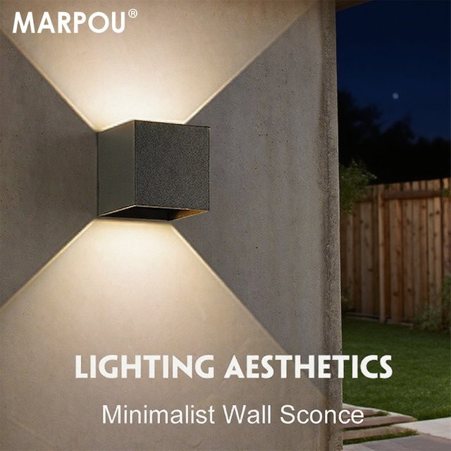 MARPOU LED-Wandlampe in Schwarz, moderne quadratische Außenleuchte mit verstellbarem Up-and-Down-Licht, 7 W, für Garten und Veranda - Bild 1