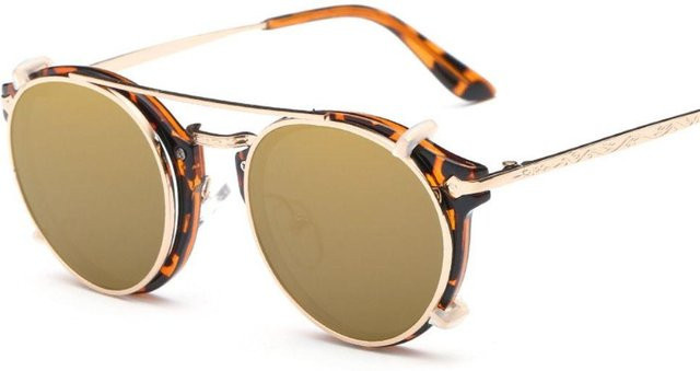 Dote Steampunk Flip-Up Sonnenbrille, Vollrand, Metall, beige, Damen - Bild 1