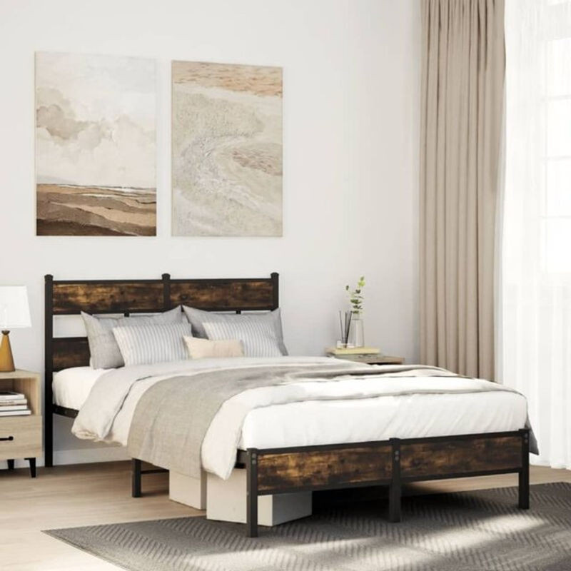 Bettgestell ohne Matratze mit Kopfteil von Vidaxl in Sonoma-Eiche und Braun, B/T/H: 120 x 190 x 91,5 cm - Bild 1