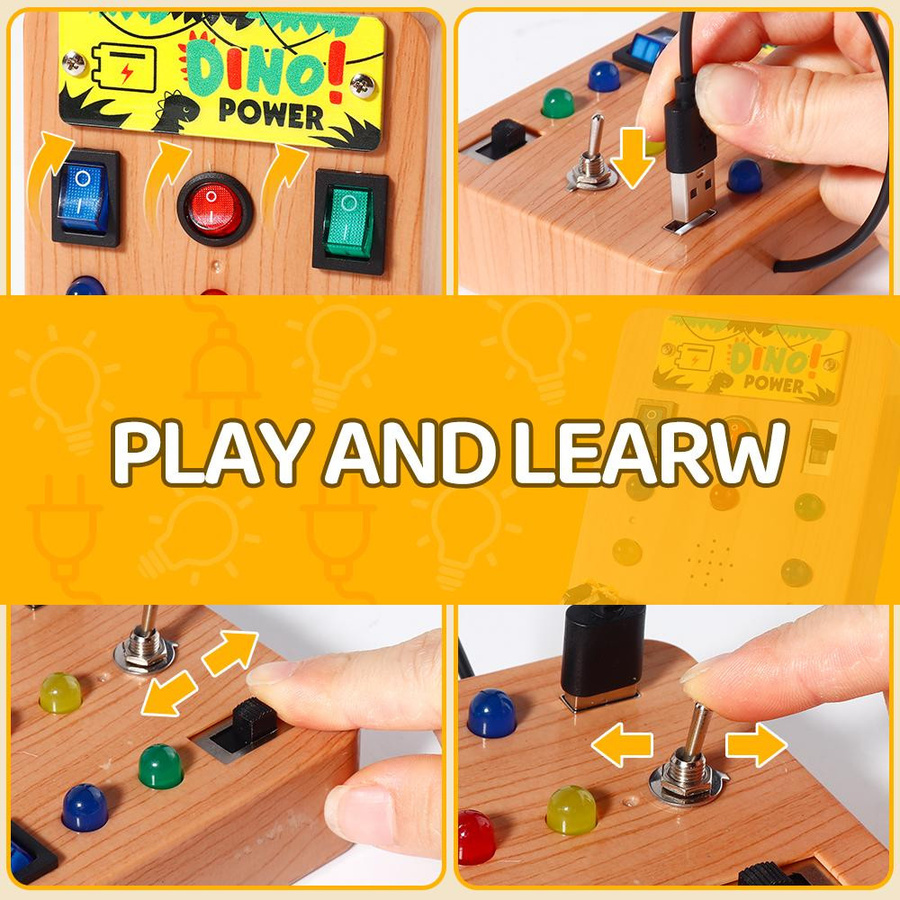 Yiran Montessori Activity Board für Jungen mit LED-Lichtschalter & Schraubendreher-Werkzeug Sensorisches Spielzeug ab 0-3 Jahre aus Holz - Bild 2
