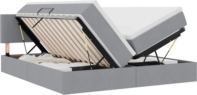 vidaXL Bett mit LED-Lichtleisten in Hellgrau mit Lift-up-Base aus Stoff und Metall, B/T: 200 x 200 cm - Bild 1