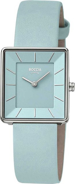 Boccia Damenuhr, Titan, Quarz, Eckig, 25 mm, Blau, Leder, 3 ATM - Bild 1