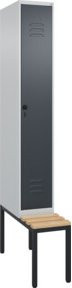 C+P Spind Classic PLUS Garderobenspind mit Sitzbank, 1 Abteil, B/H/T: 212,0 x 81,5 x 30,0 cm, Sicherheits-Drehriegel und 3 Garderobenhaken, Buche-Hartholz und Stahl - Bild 1
