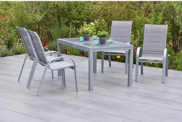 Merxx Amalfi di Lusso Gartenmöbel Set 5-teilig mit ausziehbarem Gartentisch und 4 Stapelsesseln in Diamant, Tisch B: 160 bis 220 cm, T: 90 cm - Bild 1