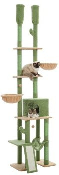 Pawz Road Kratzbaum deckenhoch in Grün mit Hängematte und Höhle aus Sisal für erwachsene Katzen, Höhe: 285 cm - Bild 1
