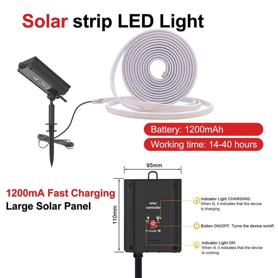 KISUFU Solar-COB-LED-Streifenlicht in Warmweiß, wasserdicht, 320 LED/m, DC 24 V, Breite: 11 mm, Höhe: 6 mm - Bild 2