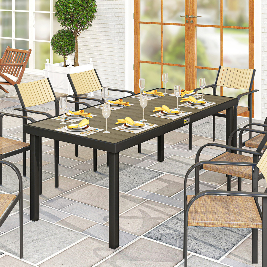 Outsunny Gartentisch aus Aluminium in Holz-Optik, wetterfester Esstisch für 8 Personen, Farbe Braun, B/T: 190 x 90 cm - Bild 2