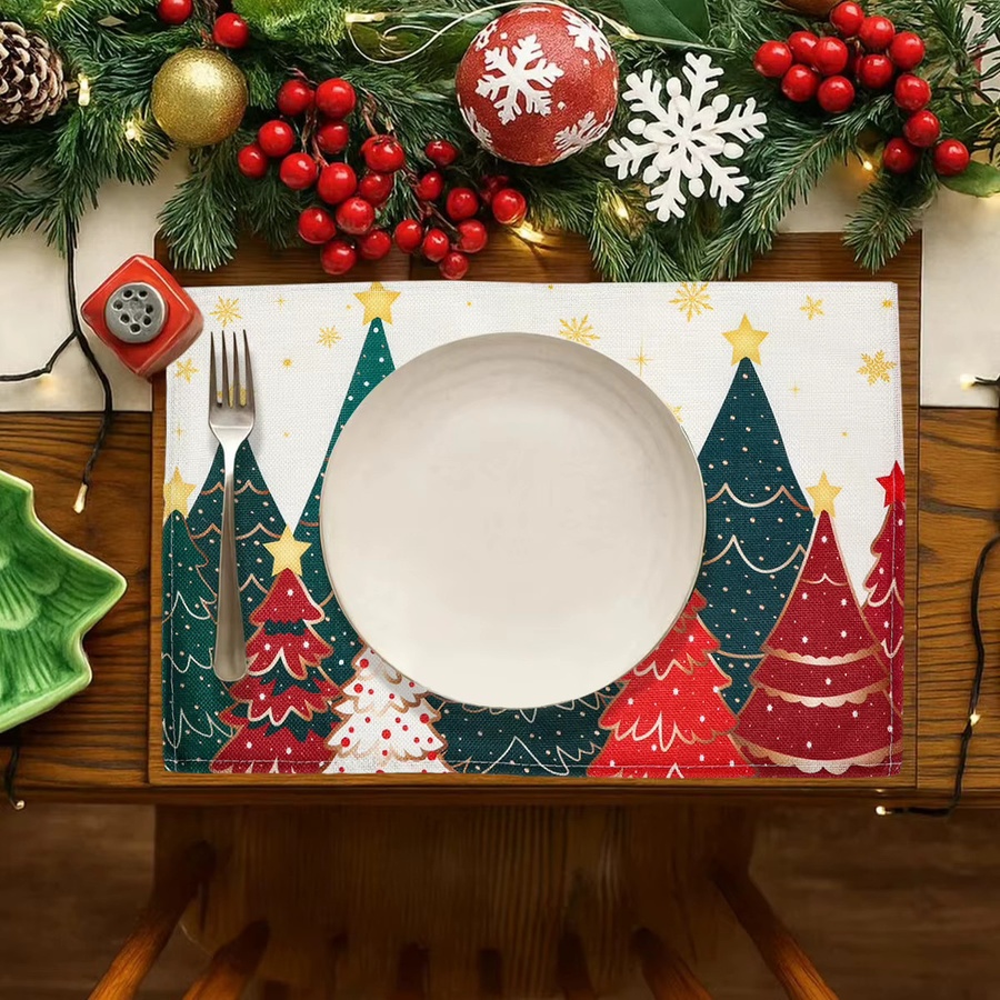 PATIMATE Set aus 4 weihnachtlichen Tischsets aus Leinen in Mehrfarben mit grafischem Design - Bild 2