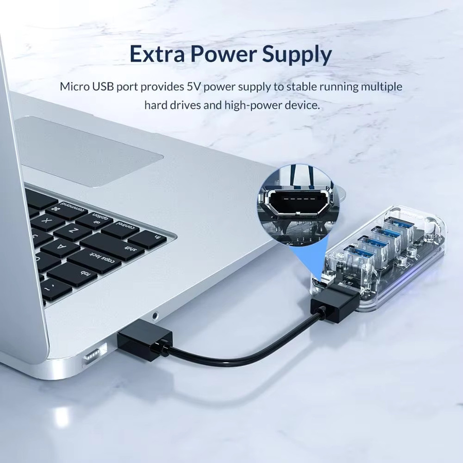 ORICO USB 3.0 Hub Transparent Series mit Micro-USB-Stromanschluss als OTG-Adapter für 4 oder 7 Ports - Bild 3