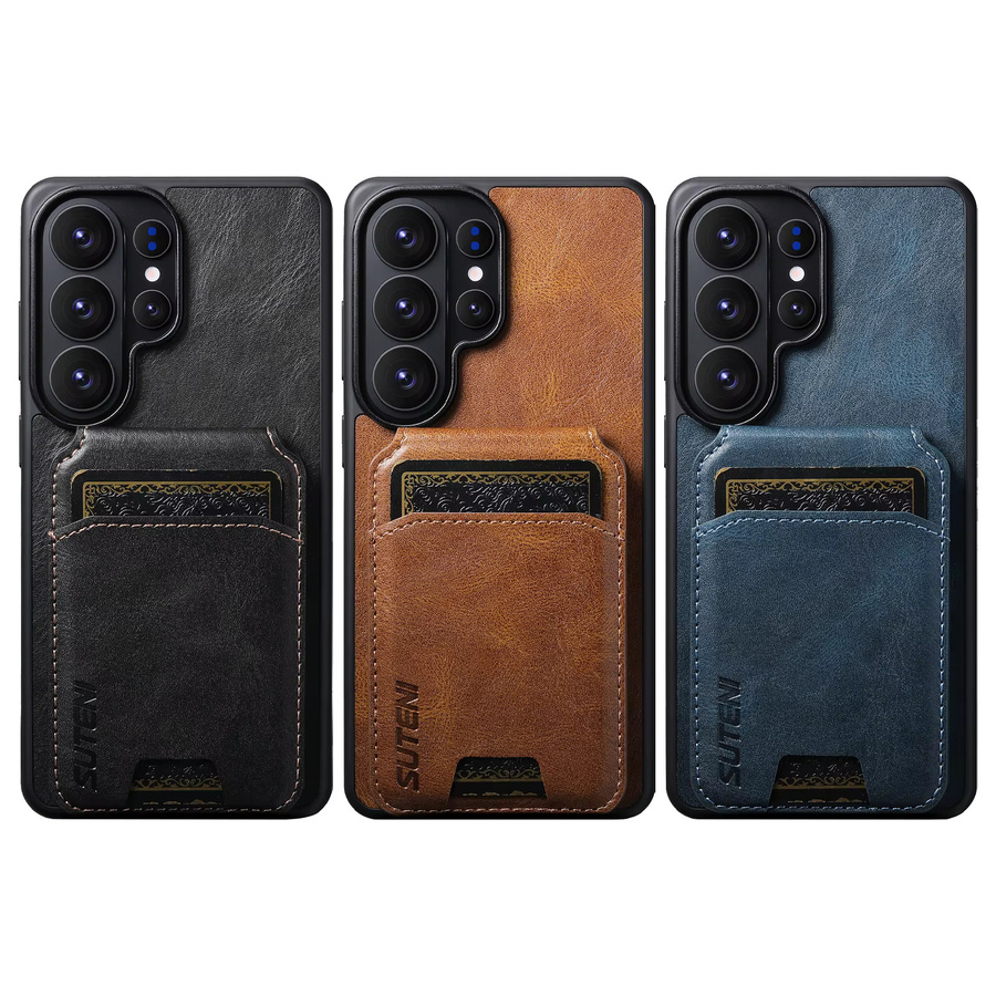 SUTENI Luxus Kunstleder-Handyhülle mit Ölwachs-Glattoberfläche, Kartenhalter und Ständer für Samsung Galaxy S26 Ultra S25 Plus S24 S23 in Blau - Bild 2