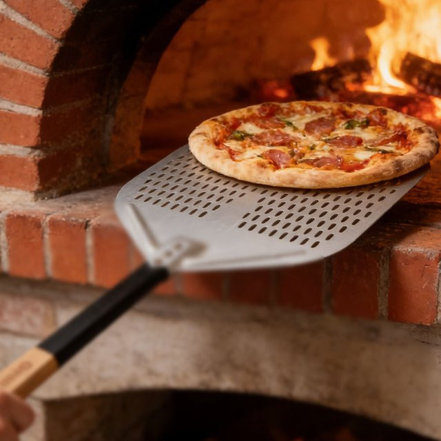 Onilini Pizzaschaufel aus eloxierter Aluminiumlegierung mit Holzgriff, rechteckiges Pizzapaddel in Silber - Bild 1