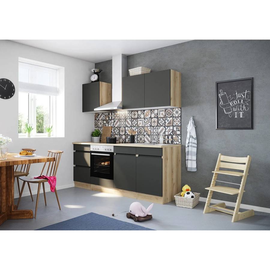 Optifit Küchenzeile OPTIkombi Noah420 mit E-Geräten, Breite: 210 cm, Anthrazit/Wildeiche - Bild 2