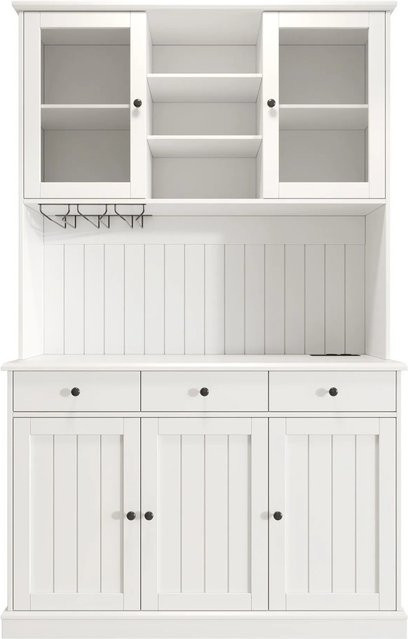 Merax Buffetschrank mit Glastüren in Weiß und Schwarz, B/T/H: 120 x 40 x 191 cm - Bild 1