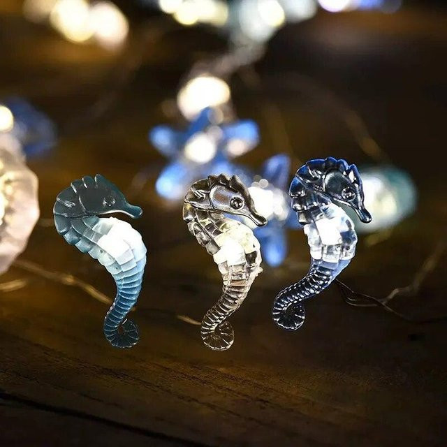 LED Lichterkette mit Muschel und Seestern im Ozean-Design, 2m Länge, 20 LEDs, Warmweiß, Mehrfarbig - Bild 1