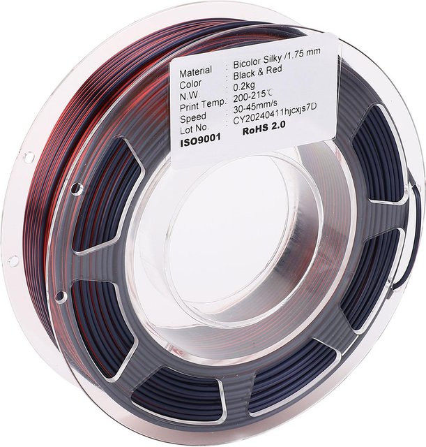 TOMTOP JMS PLA Filament 1,75 mm Bündel für FDM 3D-Drucker, Seide-Effekt, 200g pro Spule, Farben: Schwarz, Rot, Grau - Bild 1