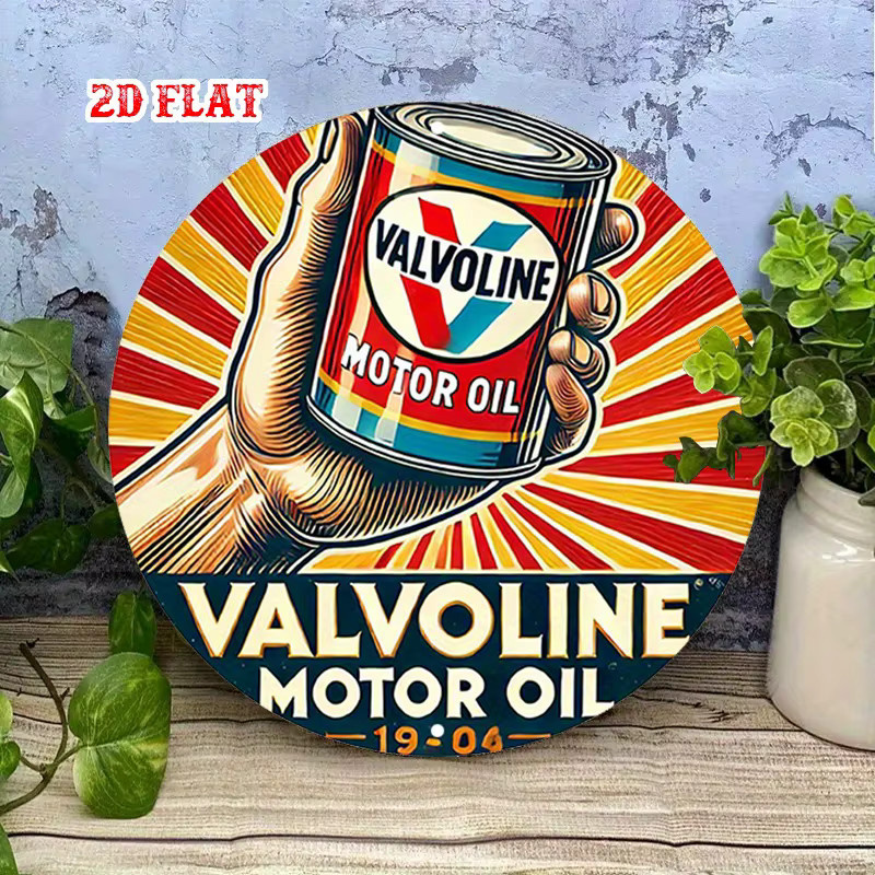 Potdemiel Metallschild Valvoline Motor Oil Vintage Garage Dekor Rund, Durchmesser: 20 cm, Mehrfarbig - Bild 3