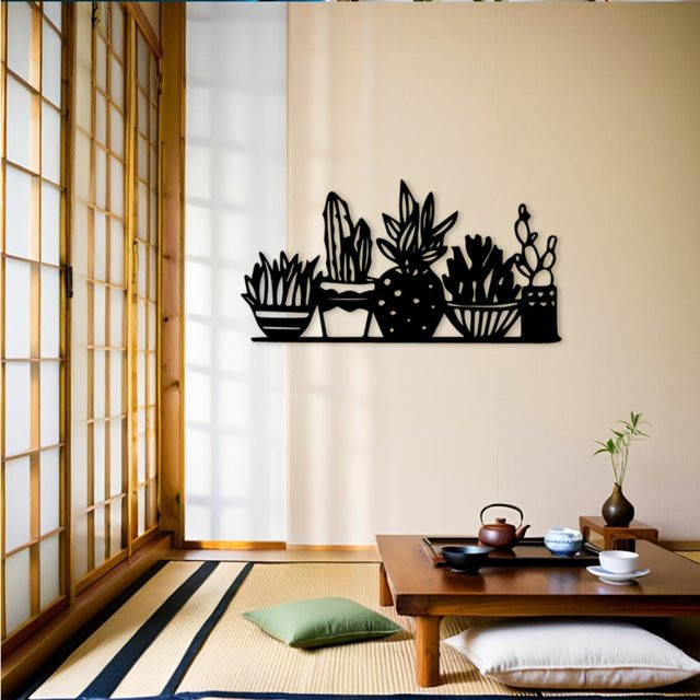 CIFBUY Kaktus Wandkunst aus Metall in Schwarz, Moderne Botanische 2D Silhouette Dekoration für Wohnzimmer, Schlafzimmer und Büro - Bild 1