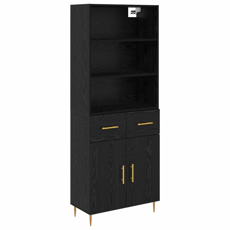 vidaXL Highboard in Eiche Schwarz mit Schranktüren und Regalböden, B/T/H: 69,5 x 34 x 180 cm - Bild 2