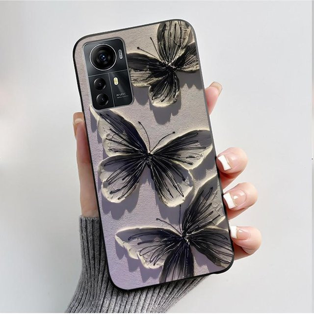 Luxus Silikon Handyhülle mit Schmetterlingsblumen Design für ZTE Blade A72S, A7050 und V41 in Schwarz und Multicolour - Bild 1