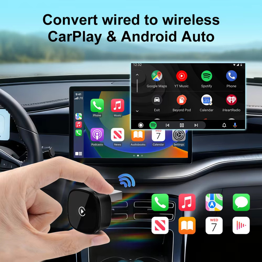 FLIXIVI CarPlay und Android Auto Adapter Plug-and-Play für VW Toyota Nissan Ford Benz von kabelgebunden zu kabellos in Schwarz und Grau - Bild 3