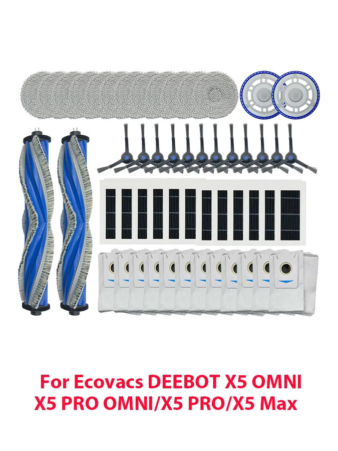 QIXIAO Zubehör-Set für Ecovacs DEEBOT X5 OMNI, X5 PRO OMNI, X5 PRO und X5 Max mit Hauptbürste, Seitenbürste, Filter, Wischmopp und Staubbeutel - Bild 3