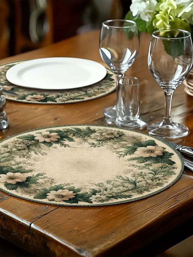 VIKAMA 4er Set Tischsets mit Retro-Blumenmuster in Weiß - Bild 6