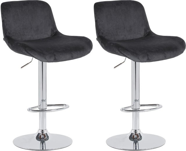 DELUKE 2er Set Barhocker PONOR aus Samt in Schwarz mit silbernem Gestell, höhenverstellbar, drehbar und mit Lehne, B/T/H: 50 x 50 x 85 cm - Bild 1
