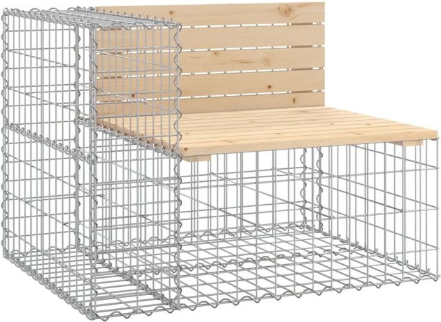 vidaXL Gartenbank aus Gabionen und Kiefernholz in Braun, B/T/H: 92 x 71 x 65,5 cm - Bild 1