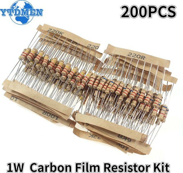YTDMEN Widerstands Set mit 200 Stück Carbon Film Widerständen 1W, 20 verschiedene Werte von 10 Ohm bis 1M Ohm, Multicolor - Bild 1