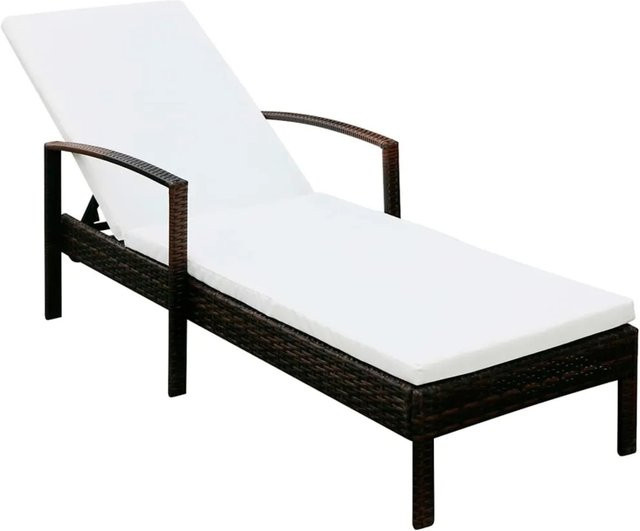 vidaXL Sonnenliege aus Poly Rattan mit wetterfester Auflage in Braun, B/T/H: 195 x 68 x 52 cm - Bild 1