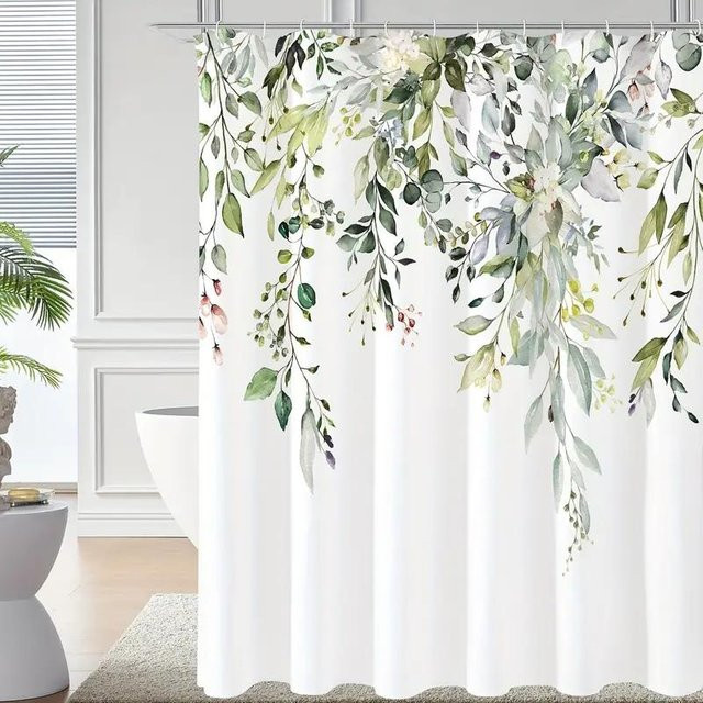 Duschvorhang mit floralem Blumenmuster von Household supplies MH in Grün und Multicolour, B/H: 180 x 180 cm, inklusive Kunststoffhaken - Bild 1
