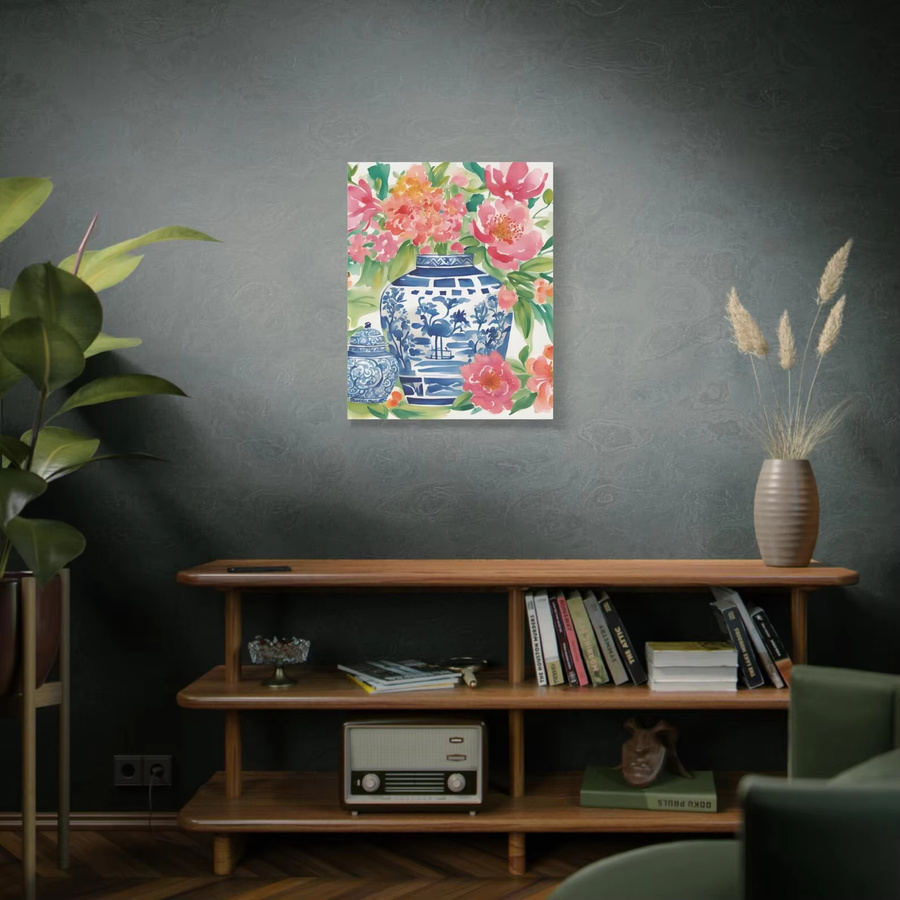 SHENCHEN Chinoiserie Wandkunst aus Leinwand mit floralem Aquarell-Blumenmuster in Mehrfarbig - Bild 3