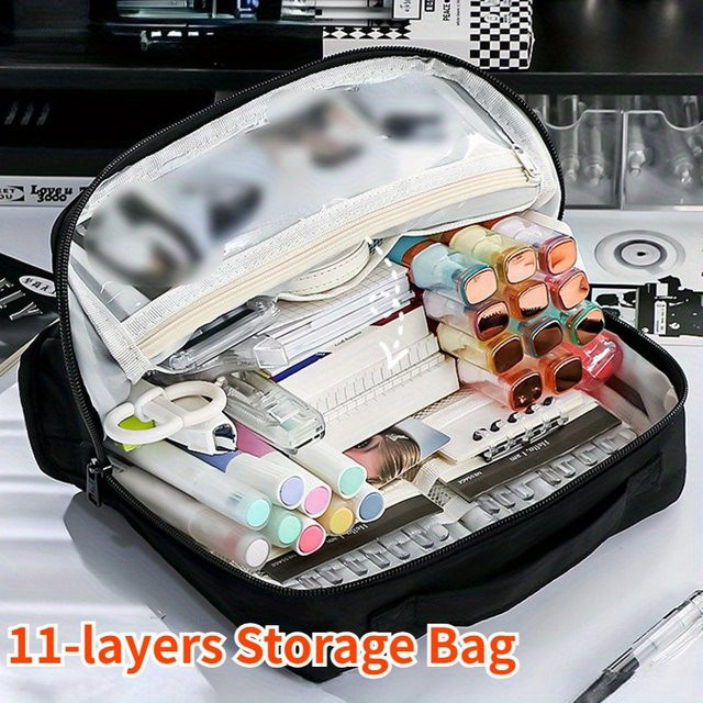Große Schreibwaren Tasche mit 11 Fächern als tragbares Etui für Stifte und Kosmetik in Weiß - Bild 1
