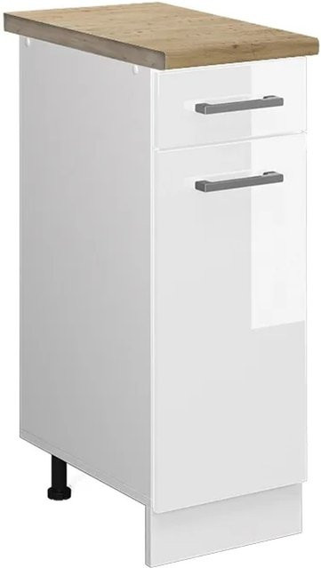Vicco Küchenunterschrank R-Line Schubladenschrank in Weiß Hochglanz und Eiche, Breite: 30 cm, Höhe: 60 cm, Tiefe: 55 cm - Bild 1