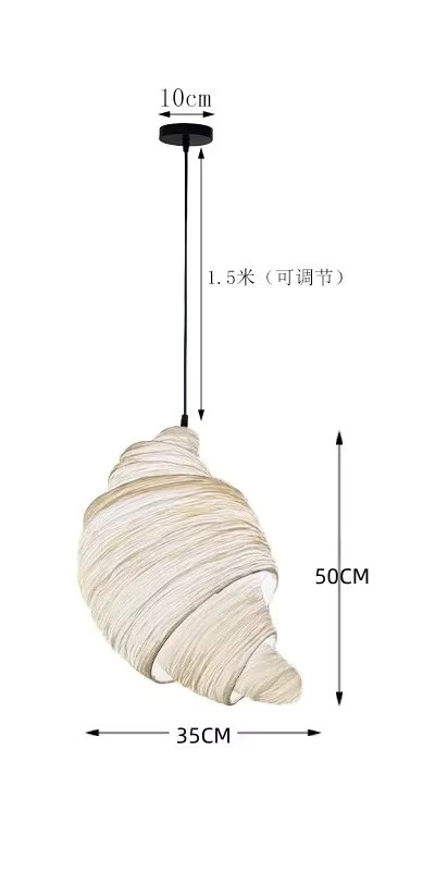 TAONUANSHU Wabi-Sabi LED-Pendelleuchte im Croissant-Design aus Stoff und Metall, Farbe: Beige/Schwarz, B/T/H: 50 x 35 x 35 cm - Bild 6