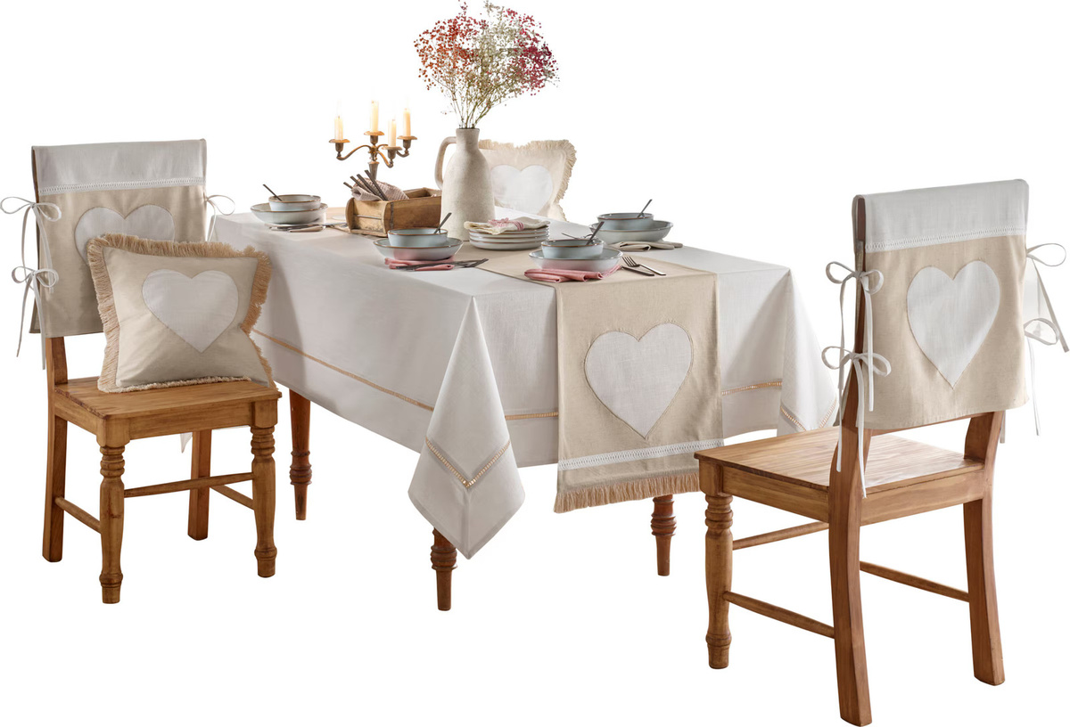 Kissenhülle Heine Home mit Herz-Motiv aus Baumwolle und Leinen in Weiß und Beige, B/T/H: 40 x 40 x 40 cm - Bild 2