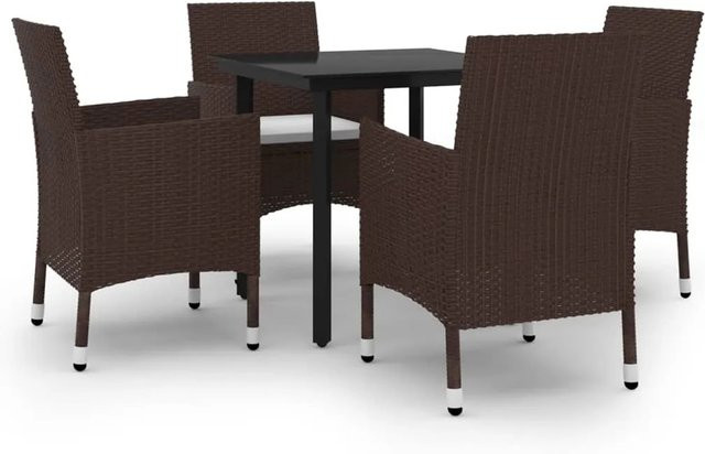 vidaXL 5-teilige Garten-Essgruppe aus Poly Rattan und Glas in Braun mit Sitzauflagen - Bild 1