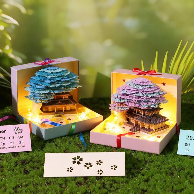 3D Haftnotizen Blüte Ehe Baumhaus Papier Skulptur mit integrierter Beleuchtung als dekorativer Notizblock - Bild 1
