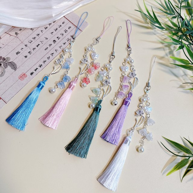 MOONBIFFY Handy-Charm, Lilienblume, Quaste, Perle, blue, Damen - Bild 1