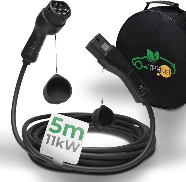 TPFNet Typ 2 E-Auto Ladekabel 11kW 16A 3-phasig in Schwarz mit 5 m Länge - Bild 1