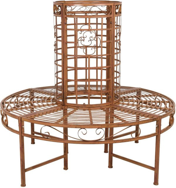 DELUKE Baumbank ODIN aus Stahl in Rostfarben, wetterfeste Gartenbank für Garten, Park und Terrasse, B/T/H: 112 x 120,5 x 120,5 cm - Bild 1