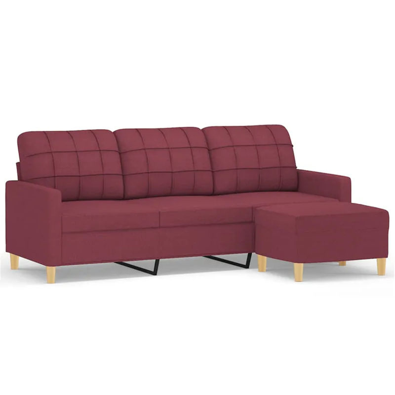 Vidaxl 3-Sitzer Sofa mit Hocker in Rot aus Stoff, Modern, Breite: 180 cm - Bild 2