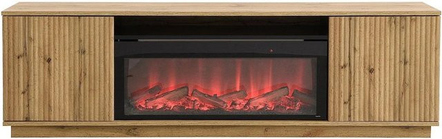 Vente-unique TV-Board Yevina modern in Schwarz und Naturfarben Hell mit integrierter Beleuchtung und Medienfächern, Breite: 163 cm - Bild 1