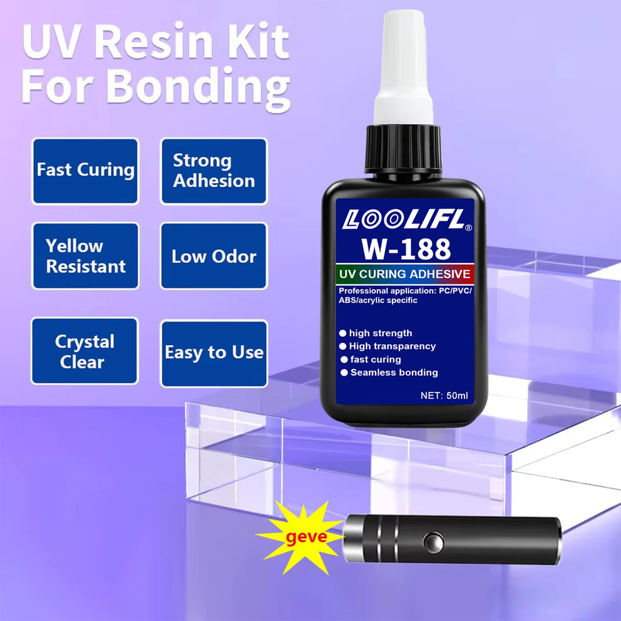 LOOLIFL UV-Harzkleber W-183, hochfester UV-härtender Klebstoff in Transparent, 50 ml - Bild 2