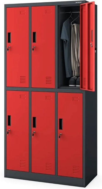 DELUKE Umkleideschrank Spind IGOR mit 6 Abteilen, Anthrazit-Rot, H x B x T: 185 x 90 x 45 cm - Bild 1