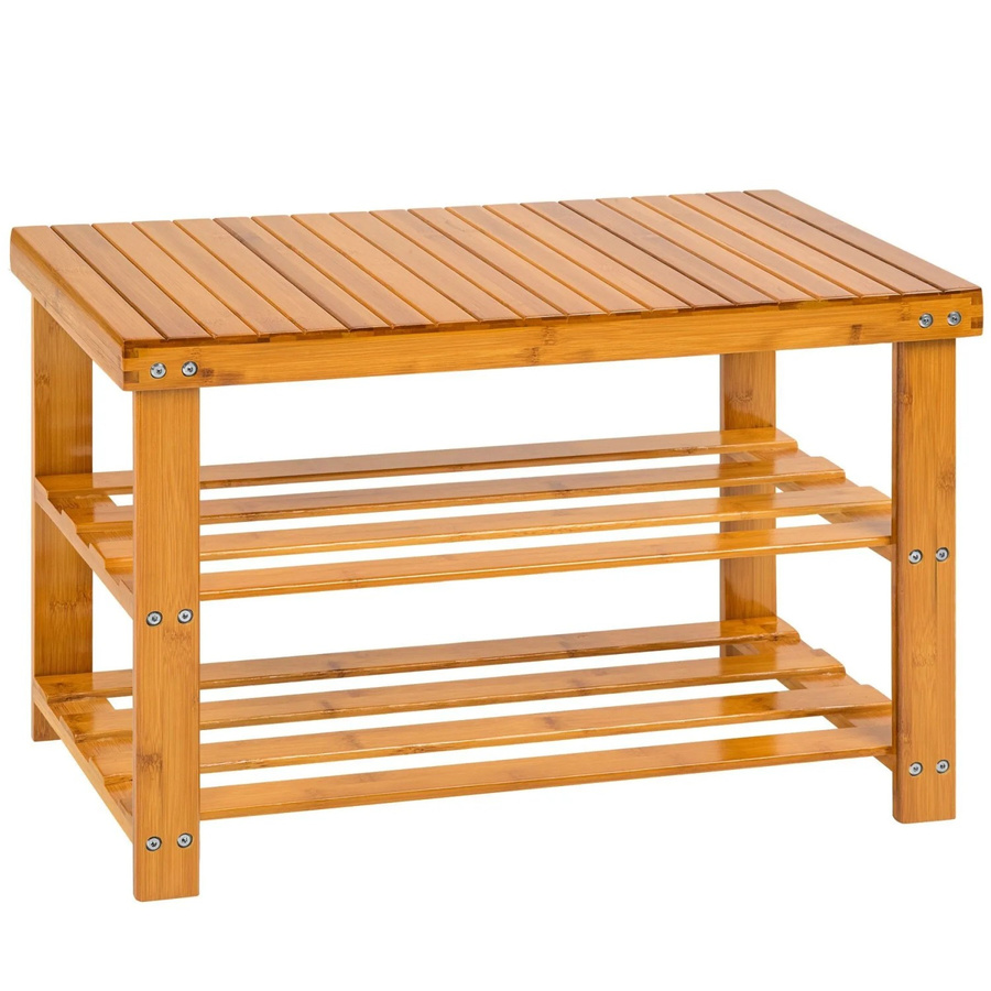 tectake Schuhbank aus Bambus in Braun mit 3 Ebenen, B/T/H: 70 x 28 x 45,5 cm - Bild 2