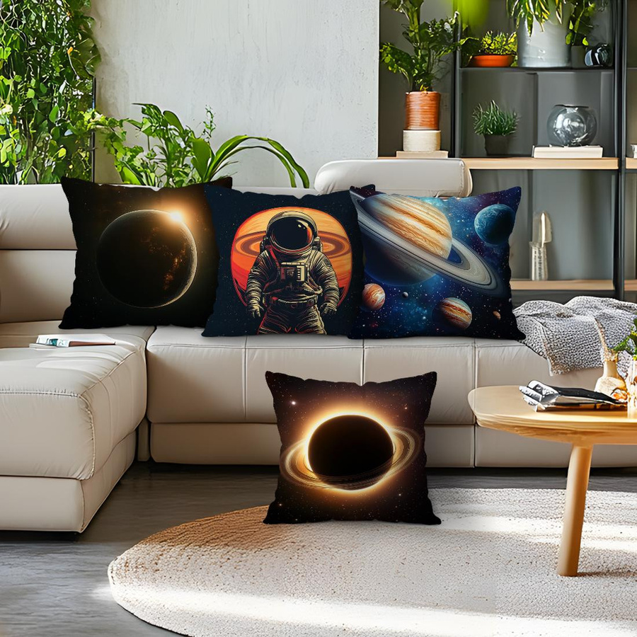 JFPillowPal 4er-Set Kissenbezüge mit Weltraum-Planeten-Motiv aus Polyester, quadratisch, B/B/B: 45 x 45 x 45 cm, Multicolour - Bild 5