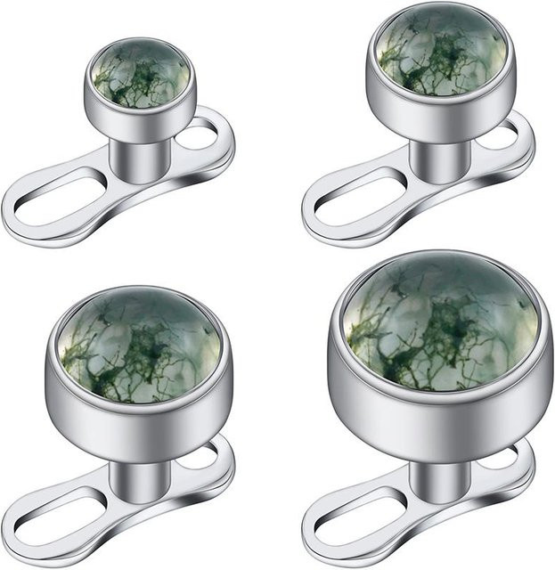 Dermal Anchor Top, Titan, Grüner Moosachat, Silber, Unisex - Bild 1
